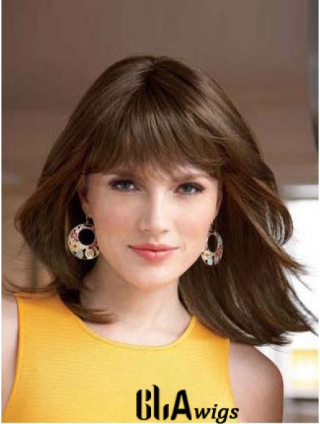 Straight With Bangs Shoulder Length Auburn Style Lace Front Wigs