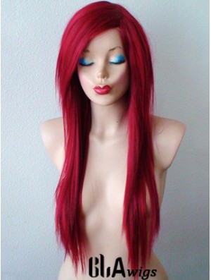 Red Synthetic Lace Wigs UK Red Color Straight Style With Bangs