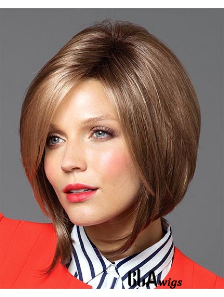 Chin Length Straight Capless Brown No-Fuss Bob Wigs