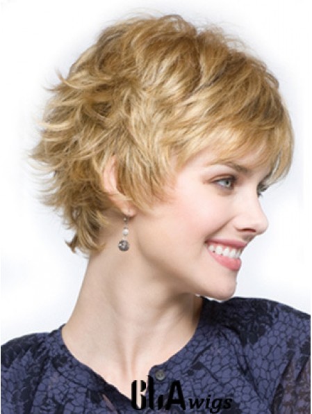 Cropped Layered Wavy Blonde Comfortable Synthetic Wigs