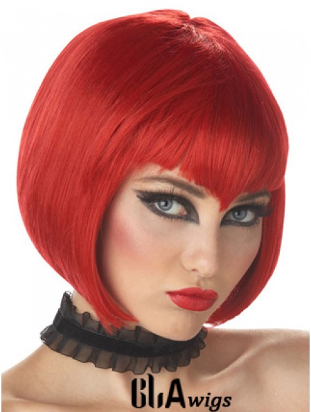 Straight Bobs Chin Length Red High Quality Lace Front Wigs