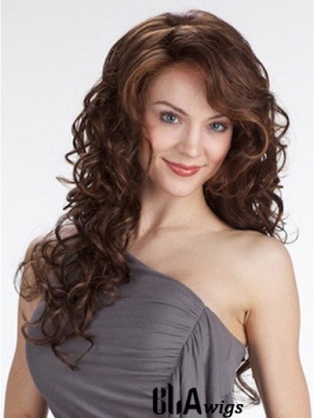 Curly With Bangs Long Brown Beautiful Lace Front Wigs