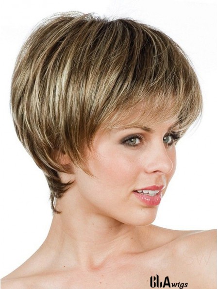 Boycuts Short Brown Straight Sleek Petite Wigs