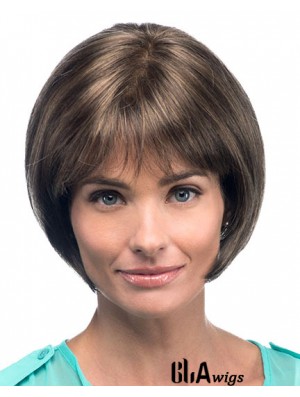Chin Length Straight Bobs Brown Fashion 100% Hand-tied Wigs