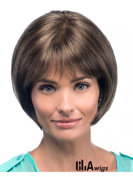 Chin Length Straight Bobs Brown Fashion 100% Hand-tied Wigs