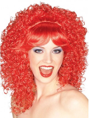 Red Shoulder Length Kinky With Bangs 16 inch High Quality Medium Wigs