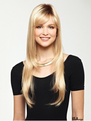 Long With Bangs Straight Blonde Affordable Synthetic Wigs