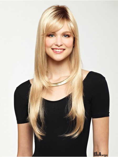 Long With Bangs Straight Blonde Affordable Synthetic Wigs