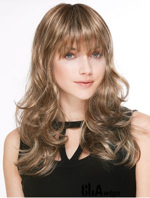 Trendy Blonde Wavy With Bangs Long Wigs