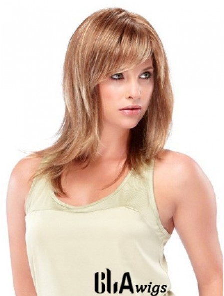 Blonde Shoulder Length Straight With Bangs Trendy Medium Wigs