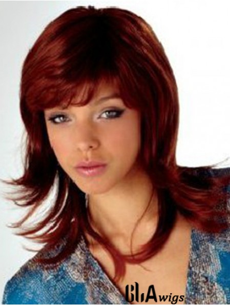 Auburn Shoulder Length Wavy With Bangs 16 inch Fabulous Medium Wigs