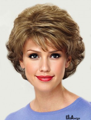 Synthetic Blonde Wig Chin Length Layered Cut Wavy Style