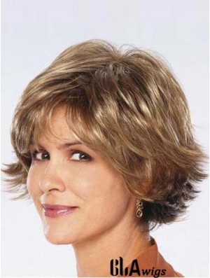 Ladies Synthetic Wigs UK Sale Chin Length Brown Color Wavy Style