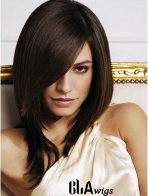 Shoulder Length Layered Straight Brown Comfortable Synthetic Wigs