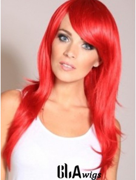 Straight With Bangs Lace Front Cheapest 20 inch Red Long Wigs