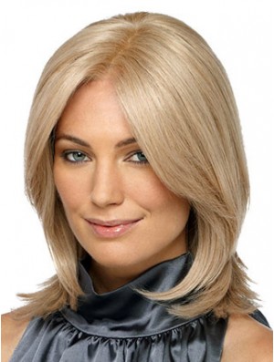 Shoulder Length Without Bangs Straight Blonde Designed Synthetic Wigs