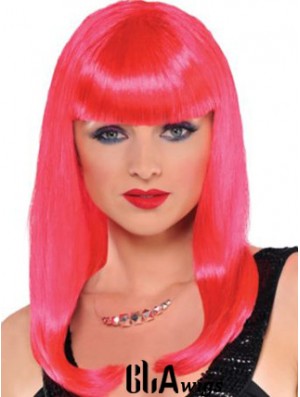 Popular Straight With Bangs Long Red Incredible Lace Front Wigs