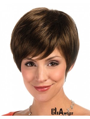 Designed Brown Cropped Layered Straight Glueless Lace Front Wigs