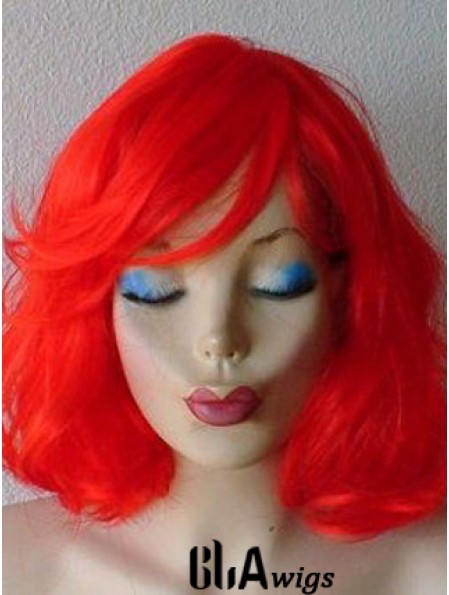 Wavy With Bangs Shoulder Length Red Suitable Lace Front Wigs