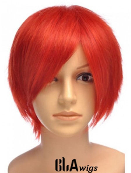 Sleek Red Short Straight With Bangs Lace Front Wigs