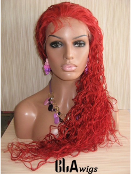 Curly Without Bangs Lace Front Natural 22 inch Red Long Wigs