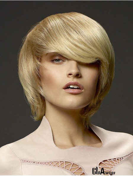 No-Fuss 8 inch Straight Blonde With Bangs Short Wigs