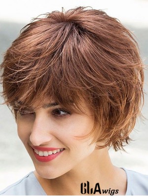 Flexibility Brown Chin Length Layered Straight Glueless Lace Front Mono Synthetic Wigs