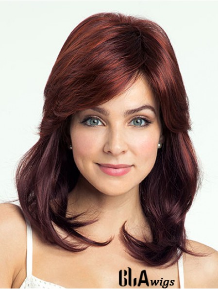 Red Shoulder Length Wavy With Bangs 14 inch Discount Medium Wigs