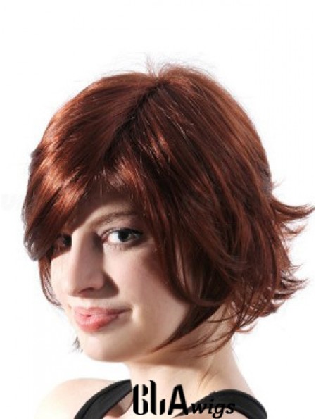 Chin Length Layered Wavy Auburn Natural Synthetic Wigs