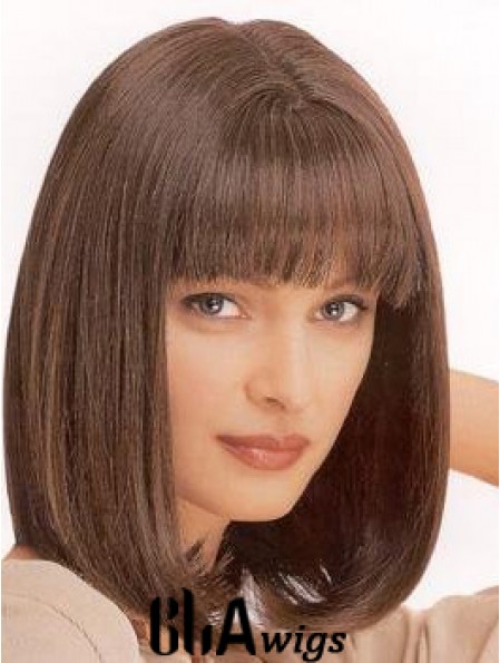 Ladies Wig Synthetic With Bangs Brown Color Straight Style