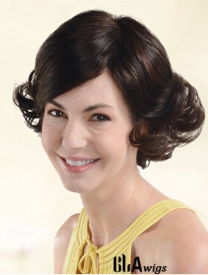 Durable Auburn Chin Length With Bangs Wavy Glueless Lace Front Wigs