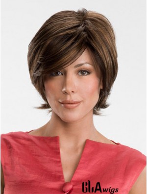 Online Brown Chin Length Straight With Bangs Lace Front Wigs