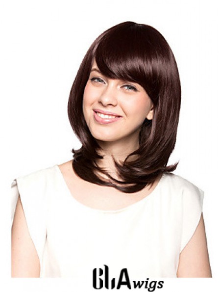 Shoulder Length With Bangs Wavy Auburn Beautiful Synthetic Wigs