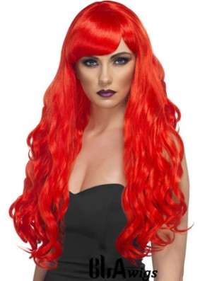 Wavy With Bangs Lace Front Incredible 24 inch Red Long Wigs