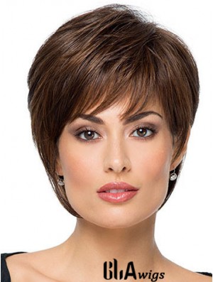 Suitable 8 inch Straight Brown With Bangs Short Wigs