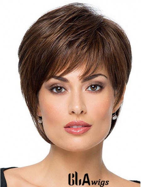 Suitable 8 inch Straight Brown With Bangs Short Wigs