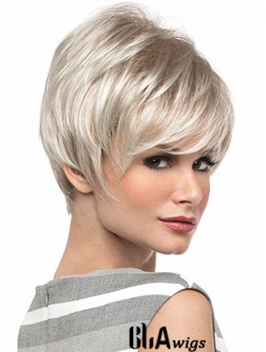 Popular 8 inch Straight Blonde With Bangs Short Wigs