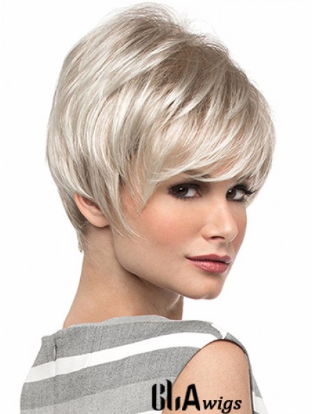 Popular 8 inch Straight Blonde With Bangs Short Wigs