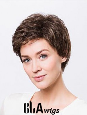 Brown Boycuts Short 8 inch Wavy Synthetic Ladies Monofilament Wigs