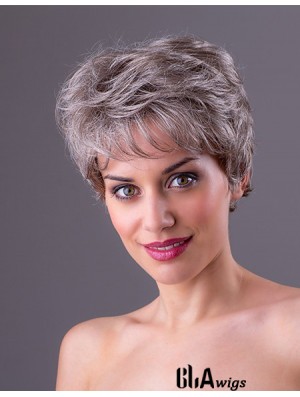 Straight Grey 7 inch Grey Synthetic Monofilament Short Ladies Wigs