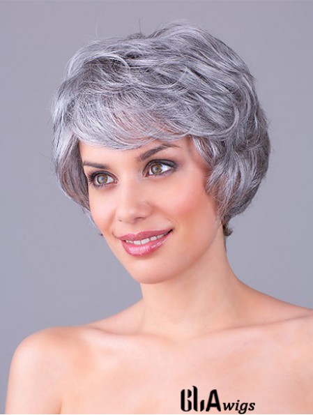 Wavy Grey 8 inch Grey Synthetic 100% Hand-tied Short Cheap Wigs