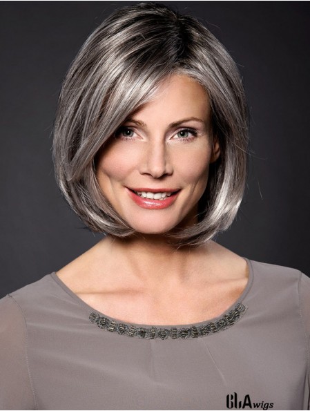 Straight Grey 10 inch Grey Synthetic 100% Hand-tied Chin Length Wigs For Women