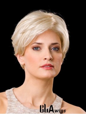 Synthetic Lace Front 8 inch Layered Straight Platinum Blonde Wigs Short Hair