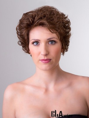 Synthetic Curly Brown 8 inch Short Monofilament Classic Lady Wig