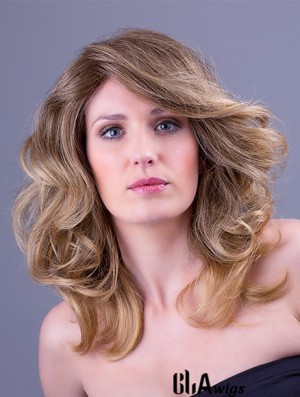 Synthetic Blonde Wavy 14 inch Monofilament Layered Wigs Long