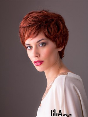 Synthetic Monofilament 8 inch Layered Wavy Red Short Style Wigs