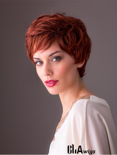 Synthetic Monofilament 8 inch Layered Wavy Red Short Style Wigs