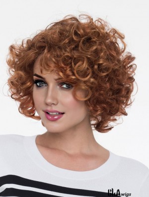 Auburn With Bangs Curly 8 inch Chin Length Monofilamen Crown Wig