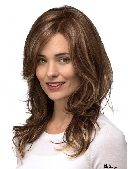 Brown Layered Wavy 14 inch Long Mono Top Wigs Cheap