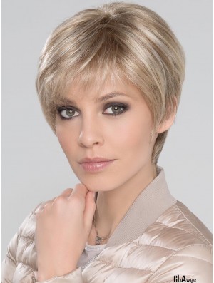 Blonde With Bangs Straight 6 inch Short Monofillament Wigs